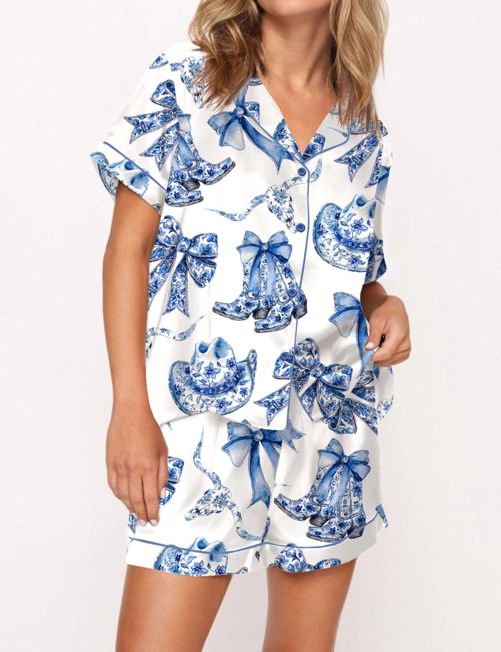 Trendy Western Coastal Cowgirl Satin Pajama Set For Women	