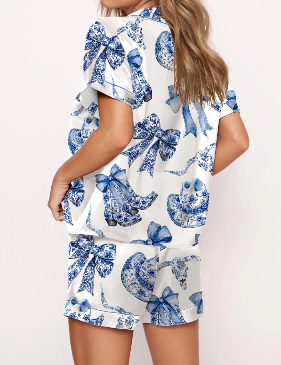Trendy Western Coastal Cowgirl Satin Pajama Set For Women	