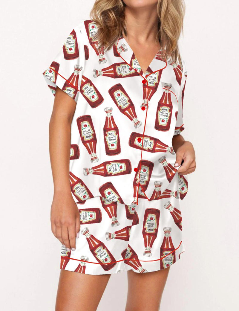Ketchup Bottle Satin Pajama Set For Women	