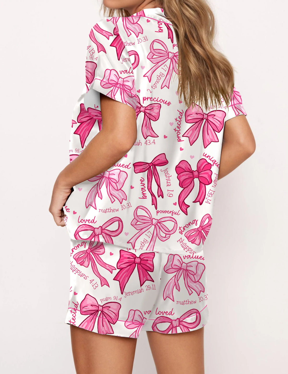 Christian Coquette Bows Satin Pajama Set For Women	