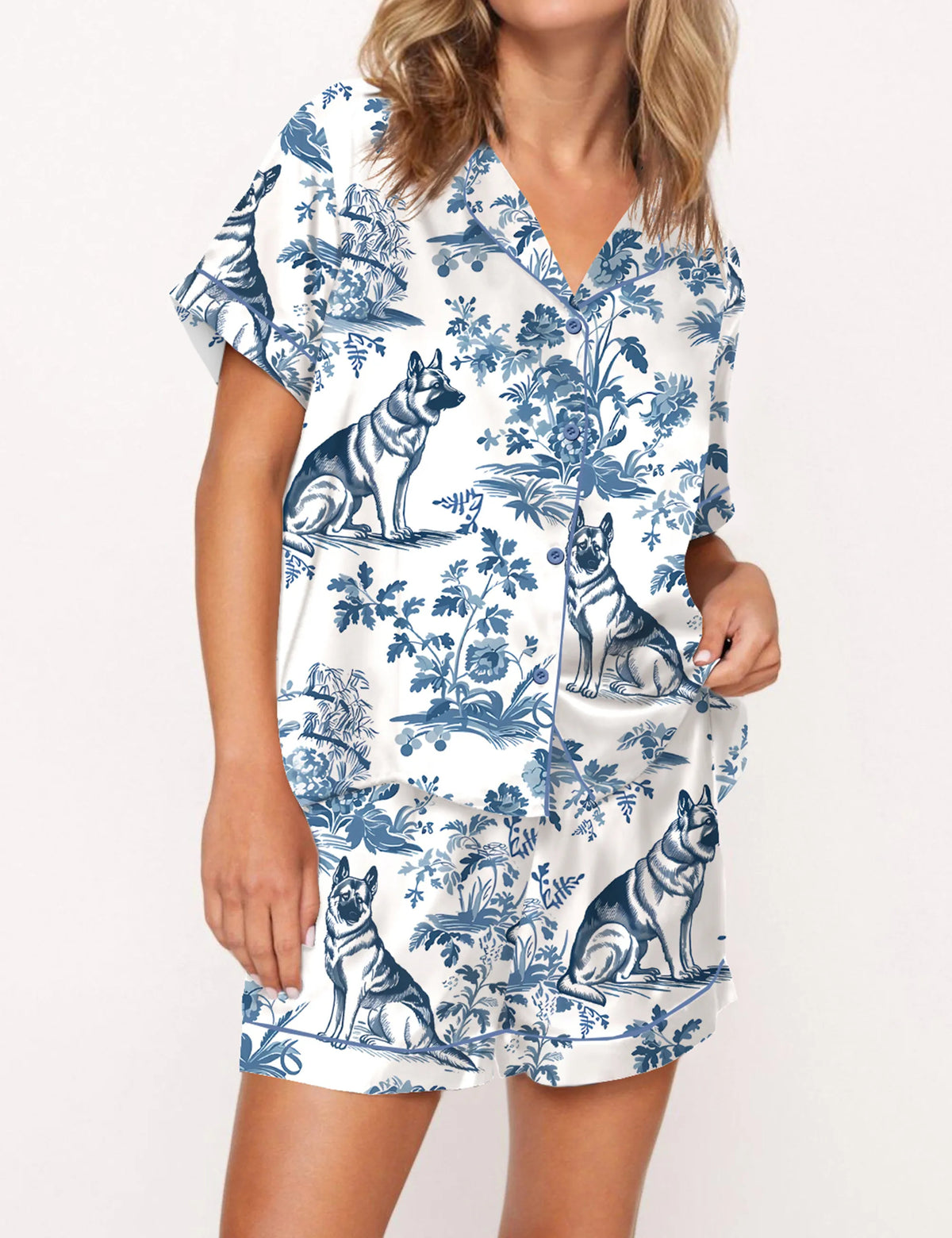 German Shepherd Silky Satin Pajama Set For Women	