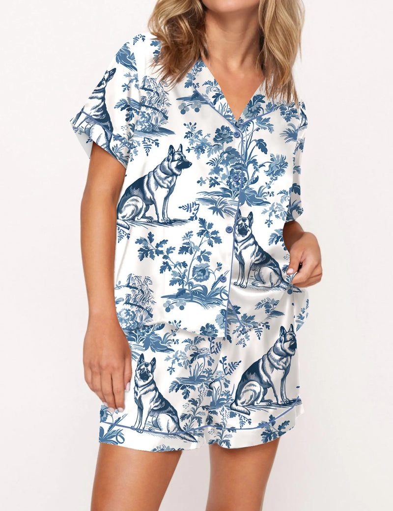 German Shepherd Silky Satin Pajama Set For Women	