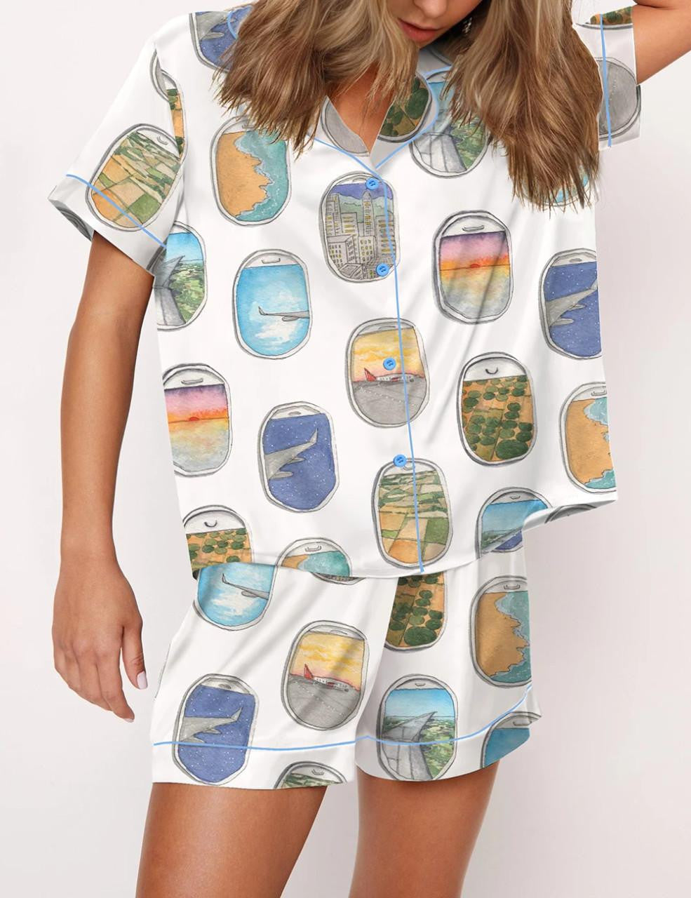 Airplane Window Travel Art Satin Pajama Set	