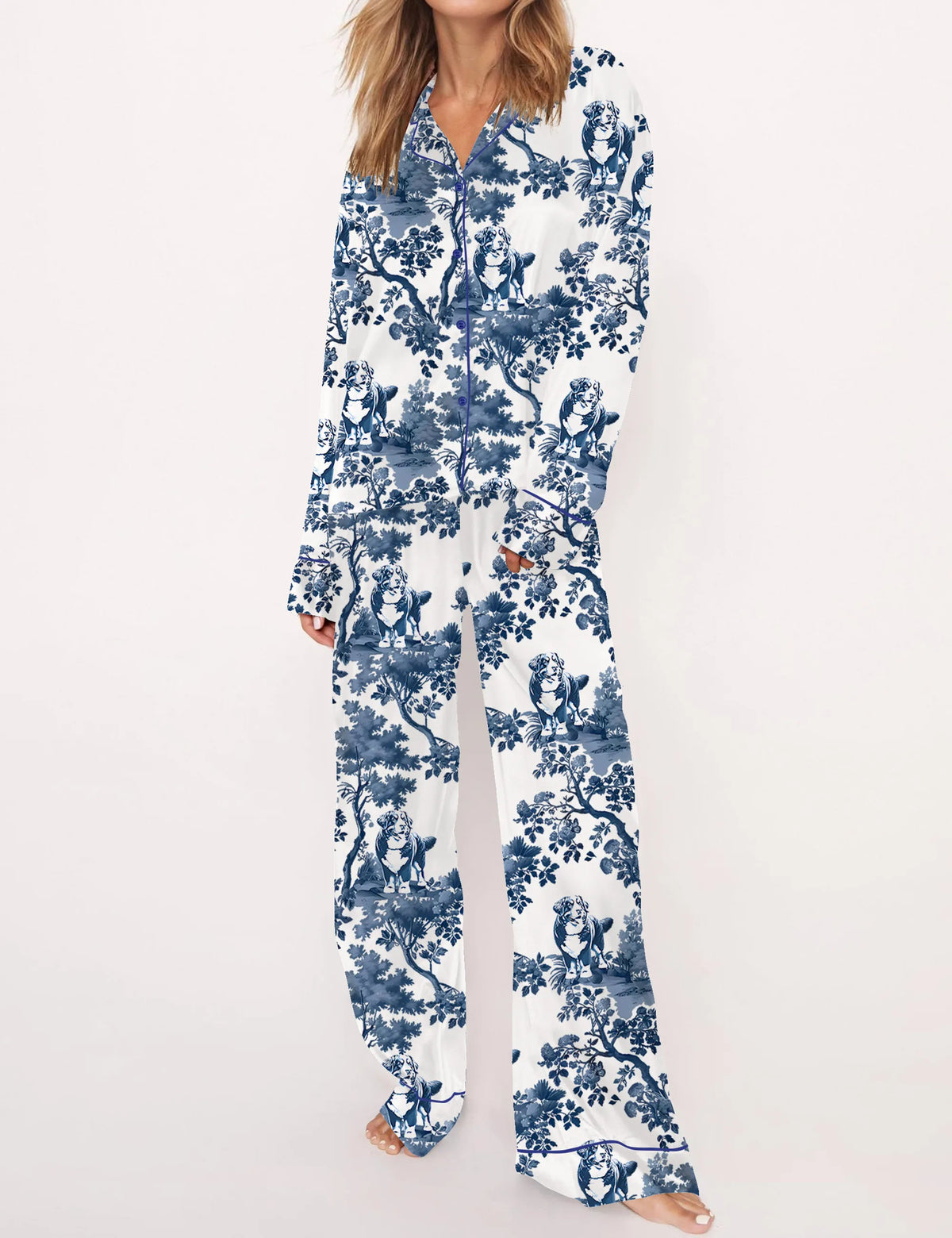 Bernese Mountain Dog Silky Satin Pajama Set For Women	