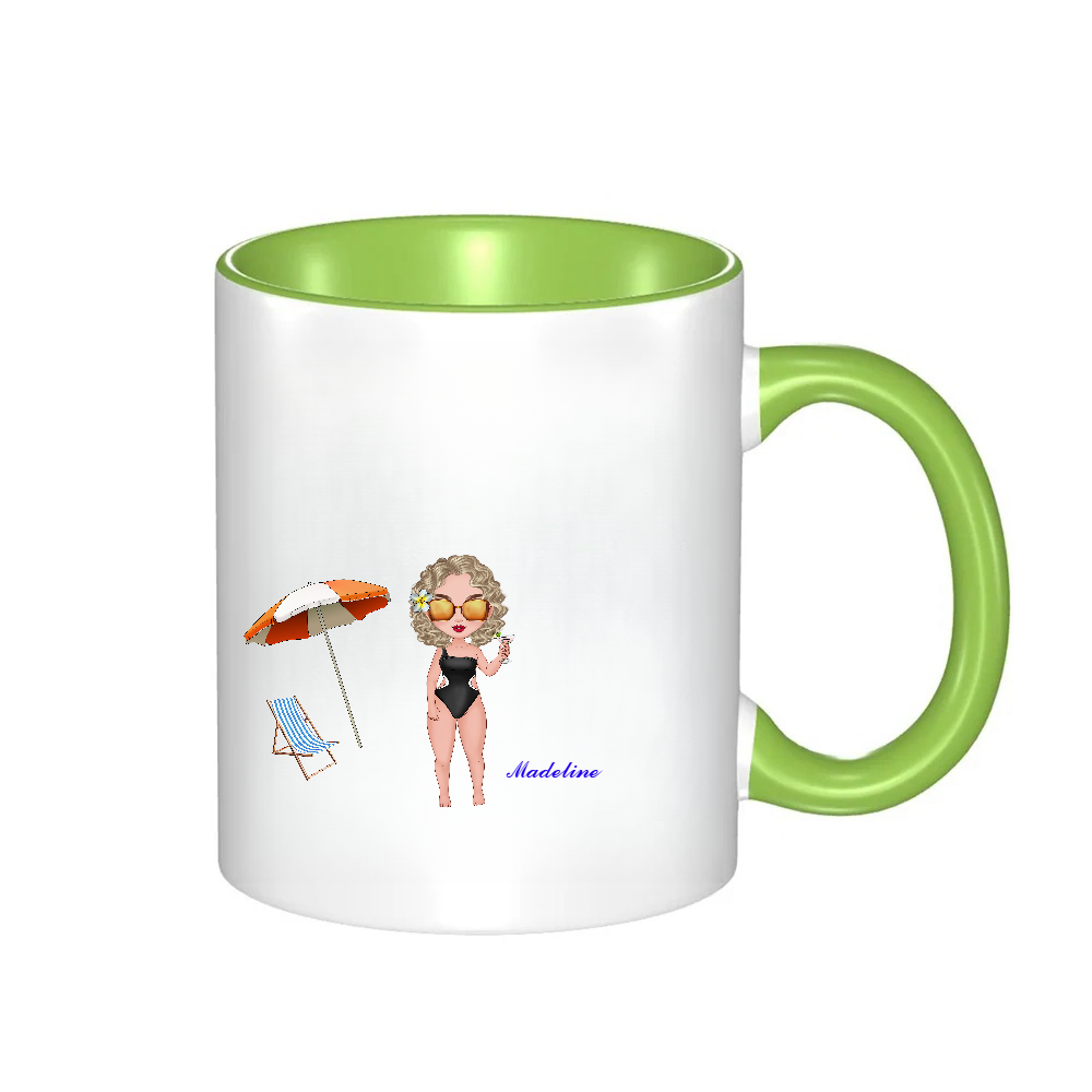 Personalized Cartoon Beach Girl Coffee Cup Ceramic Mug Birthday Gift for Her