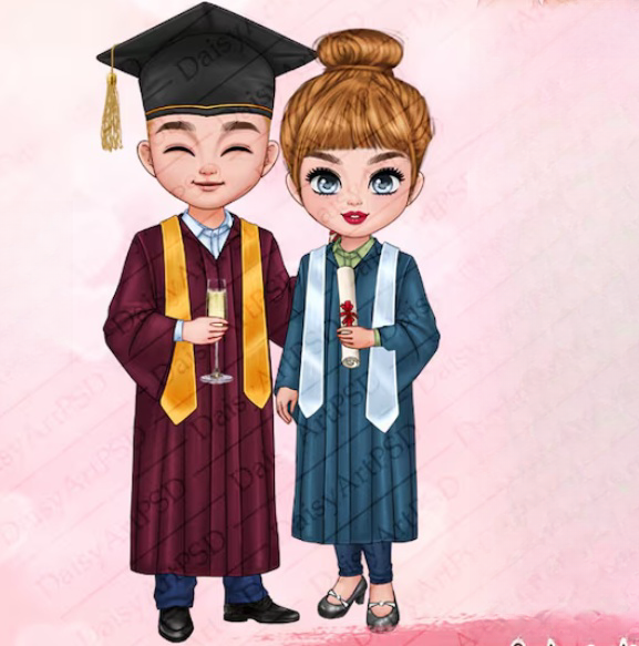 Printable Digital File Personalized Cartoo Character Graduate  with Name Graduation Birthday Gift Digital PNG Download
