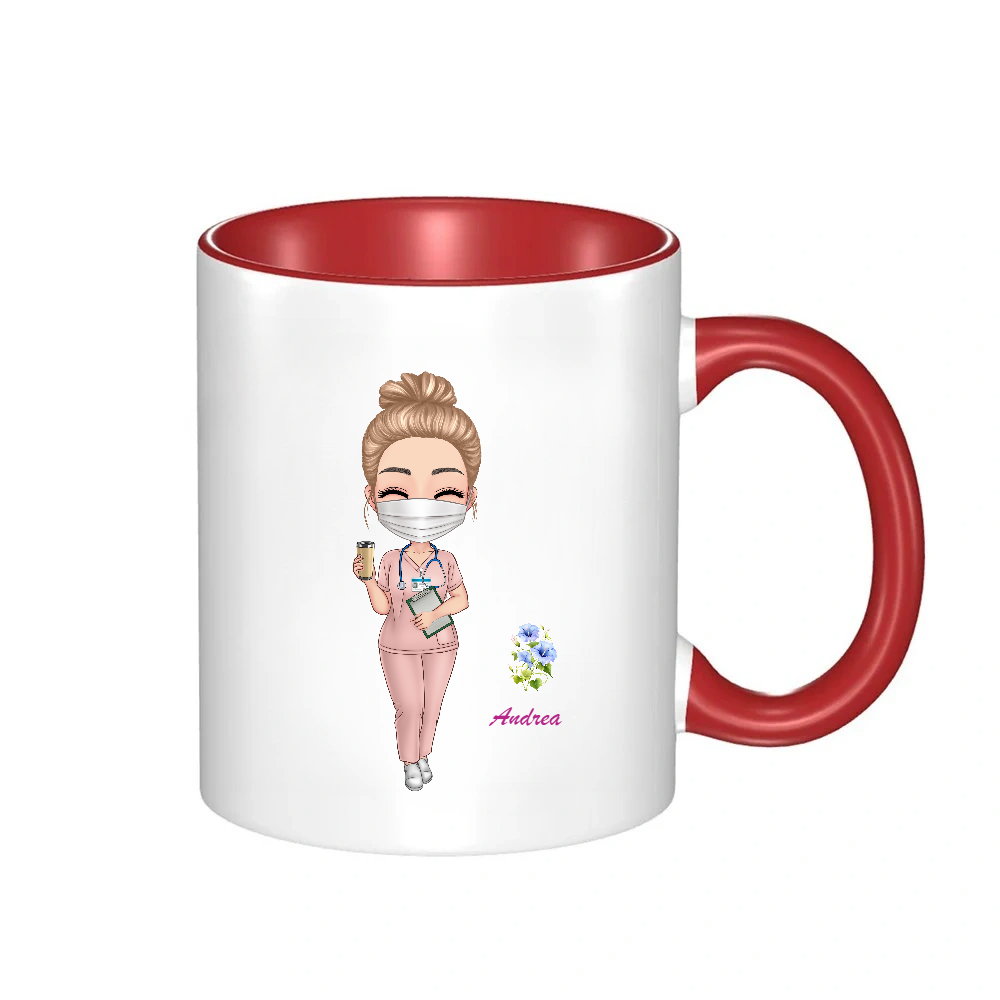Personalized Doctor Coffee Cup Cartoon Ceramic Mug with Birth Flower and Name