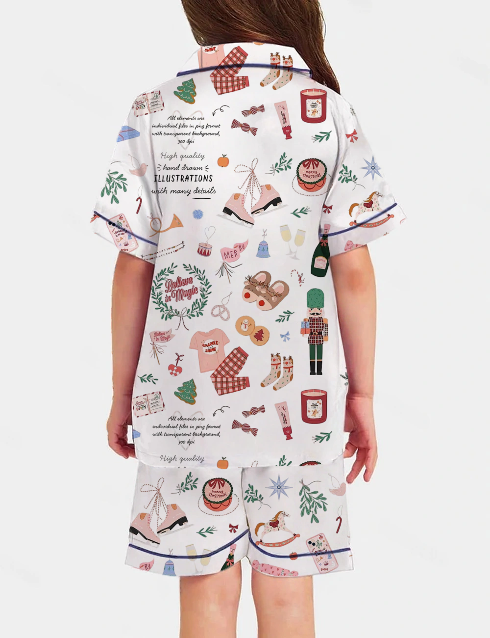 Christmas Holiday Fashion Kid's Short Sleeve  Silky Satin Pajama Set 