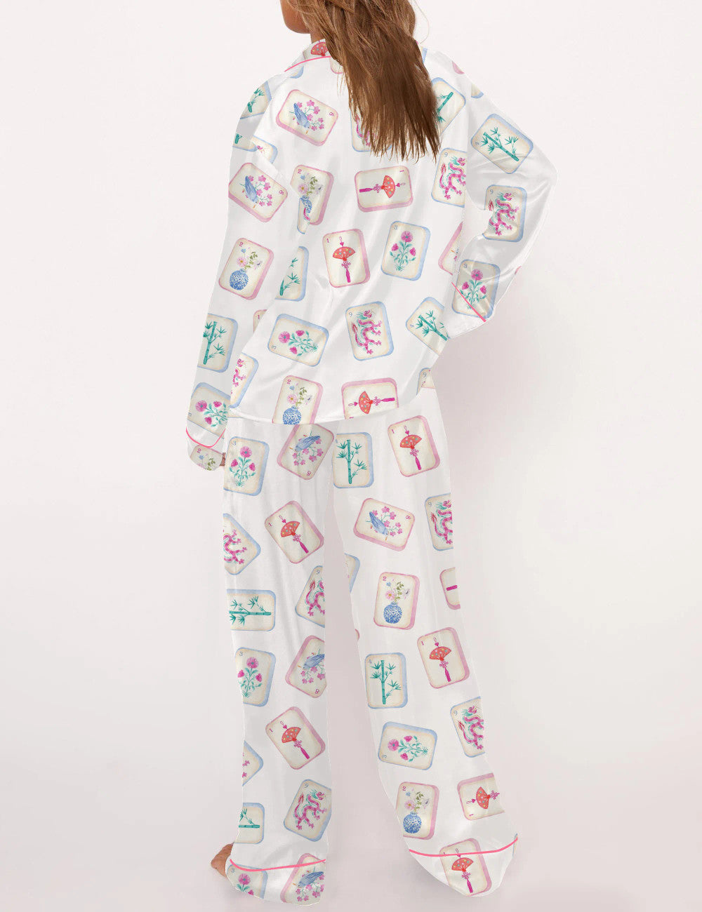Watercolor Mahjong Satin Pajama Set For Women	