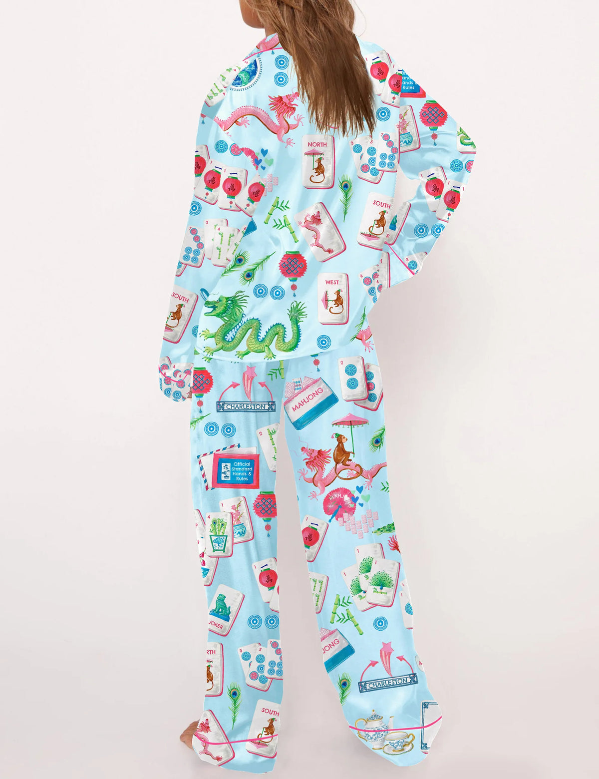 Chinoiserie Mahjong Silky Satin Pajama Set For Women	