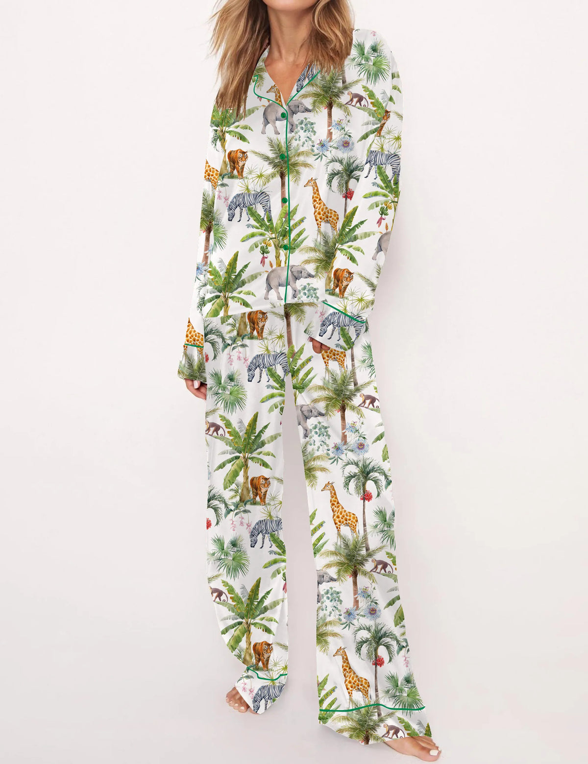 Safari Animal Satin Pajama Set For Women	