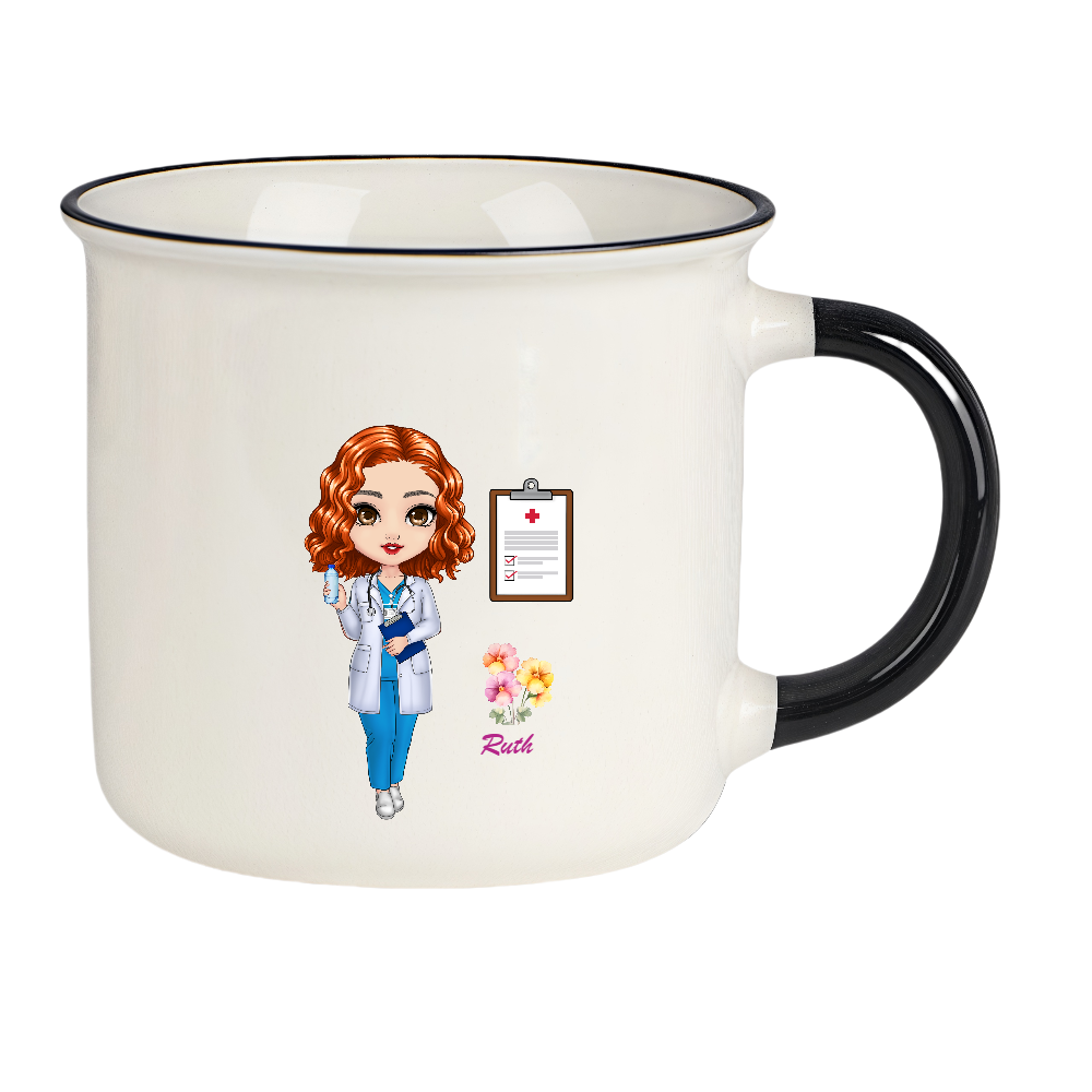 Personalized Doctor Coffee Cup Cartoon Ceramic Mug with Birth Flower and Name