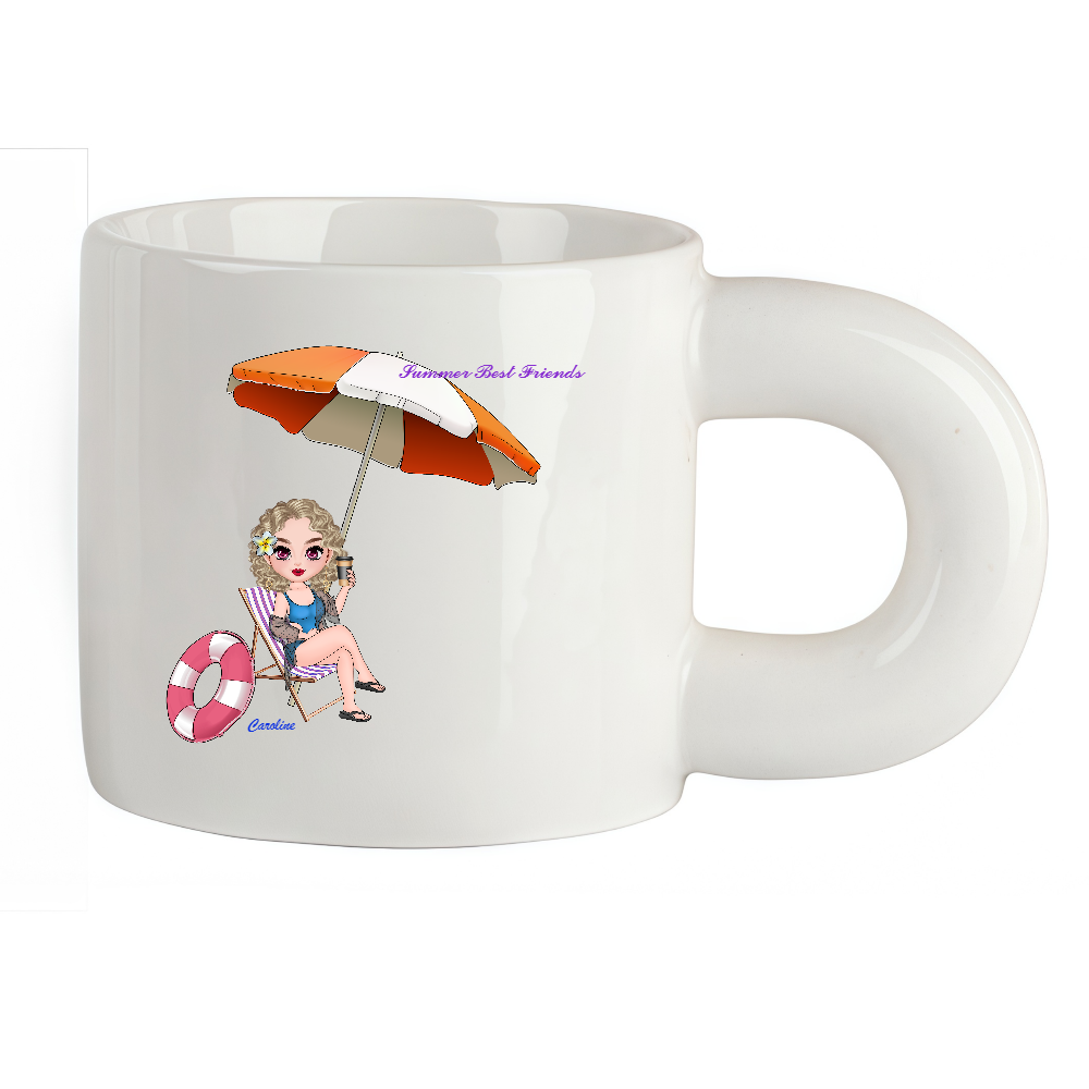 Personalized Cartoon Summer Best Friends Coffee Cup Ceramic Mug With Chubby Big Ear Birthday Gift for Friend