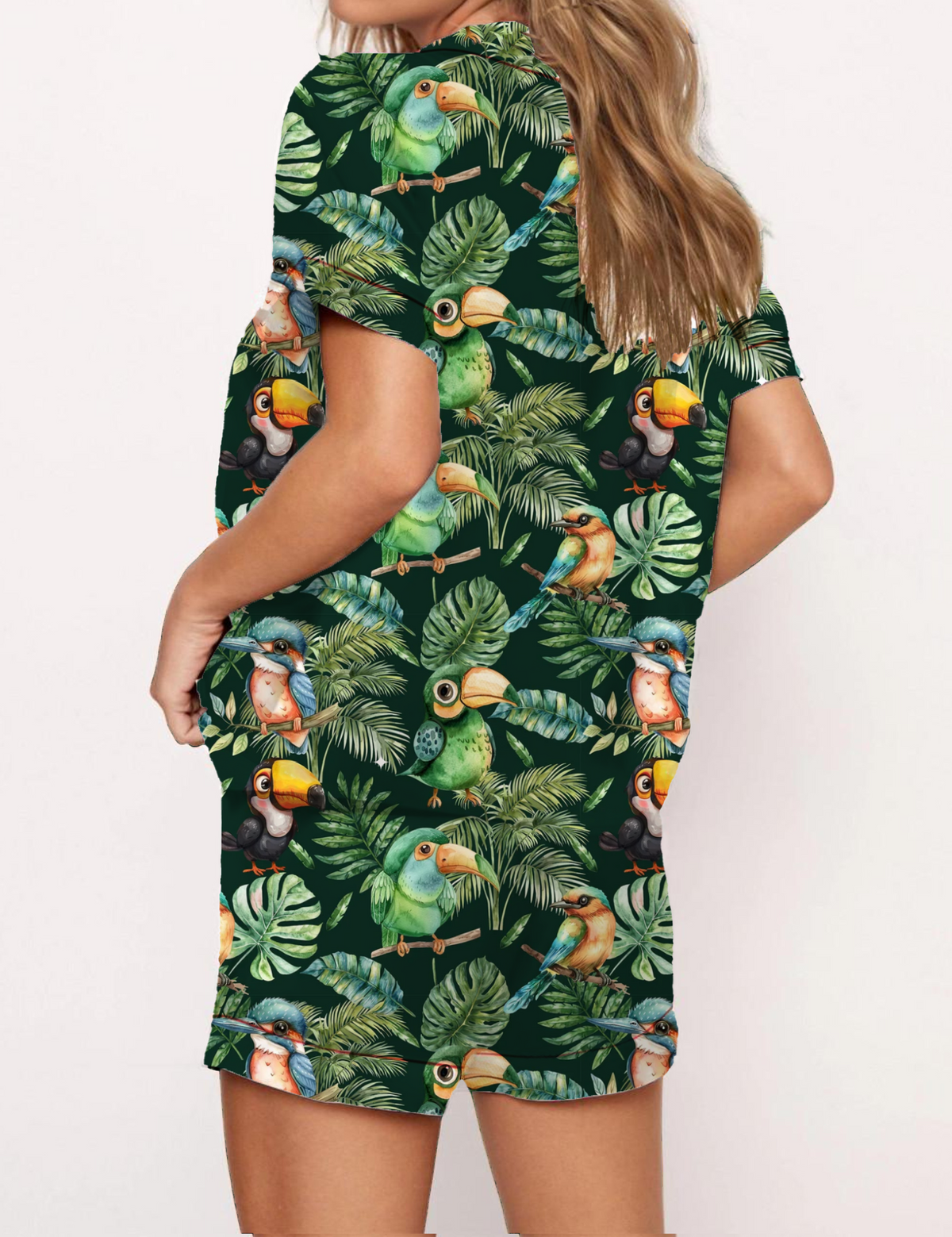 Tropical Palm Parrot Satin Pajama Short Set