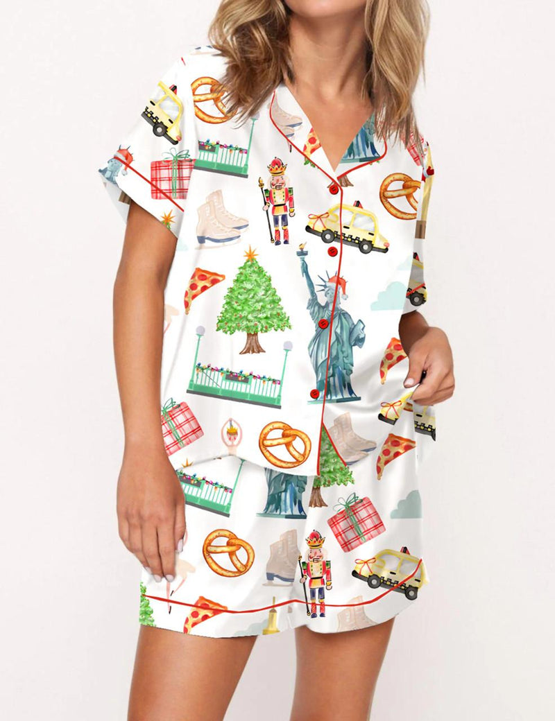 Christmas New York Satin Pajama Set For Women	