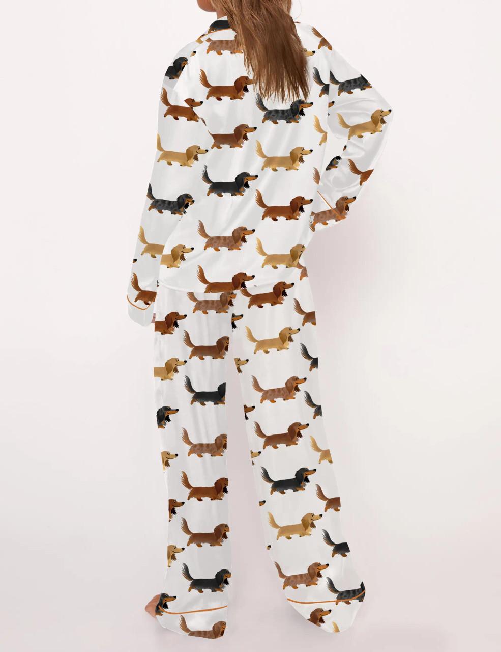 Longhaired Dachshund Print Satin Pajama Set	
