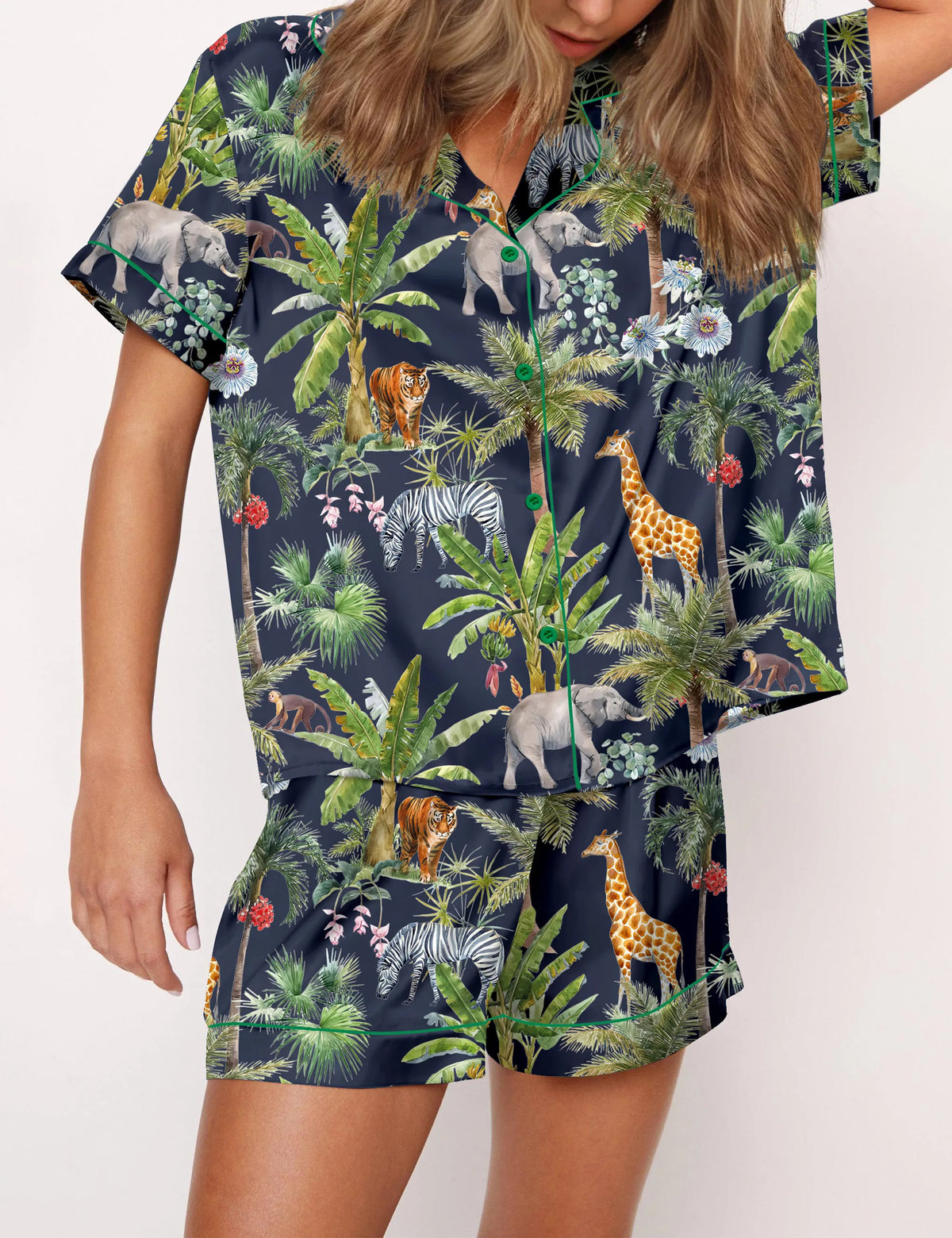 Safari Animal Satin Pajama Set For Women	