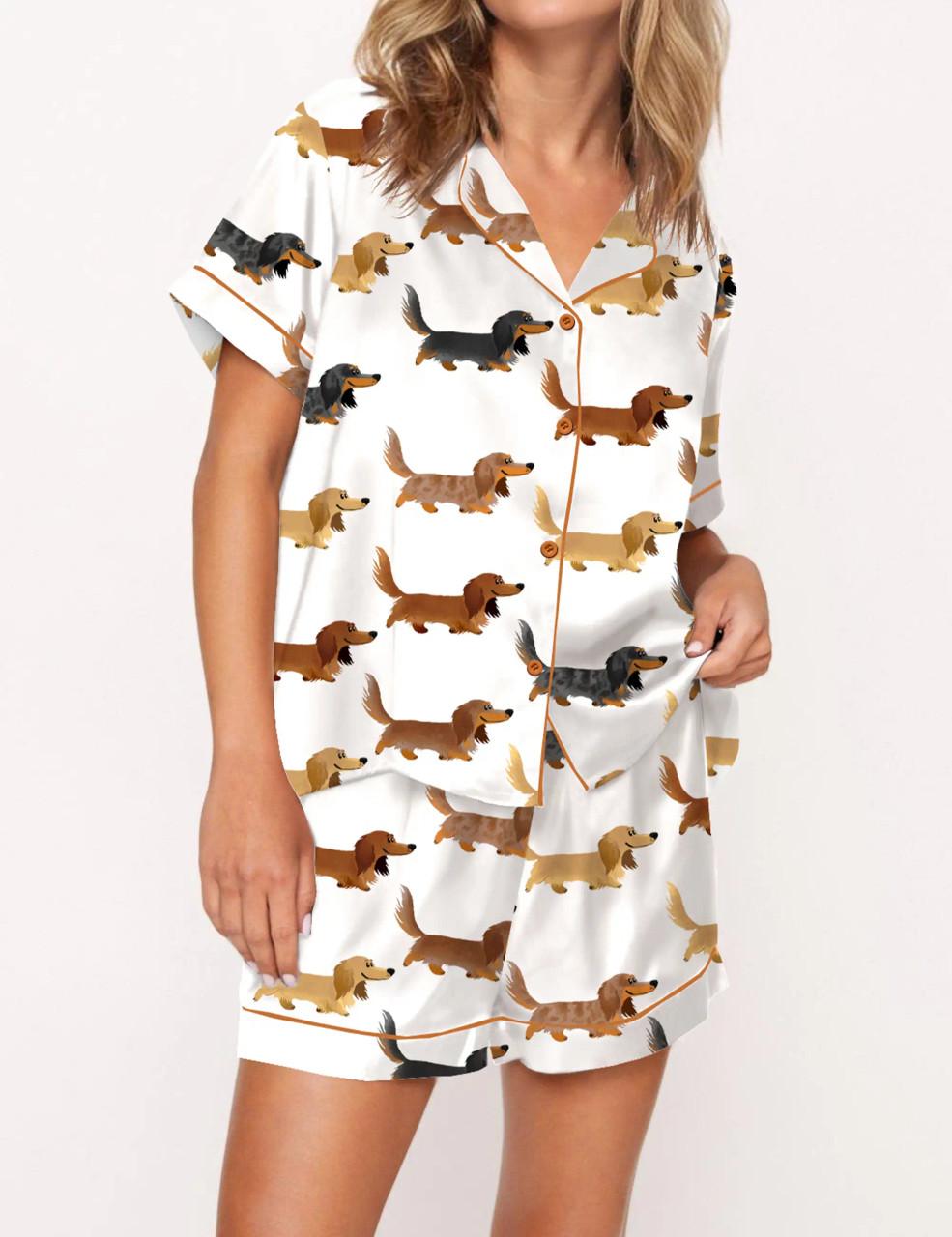 Longhaired Dachshund Print Satin Pajama Set	