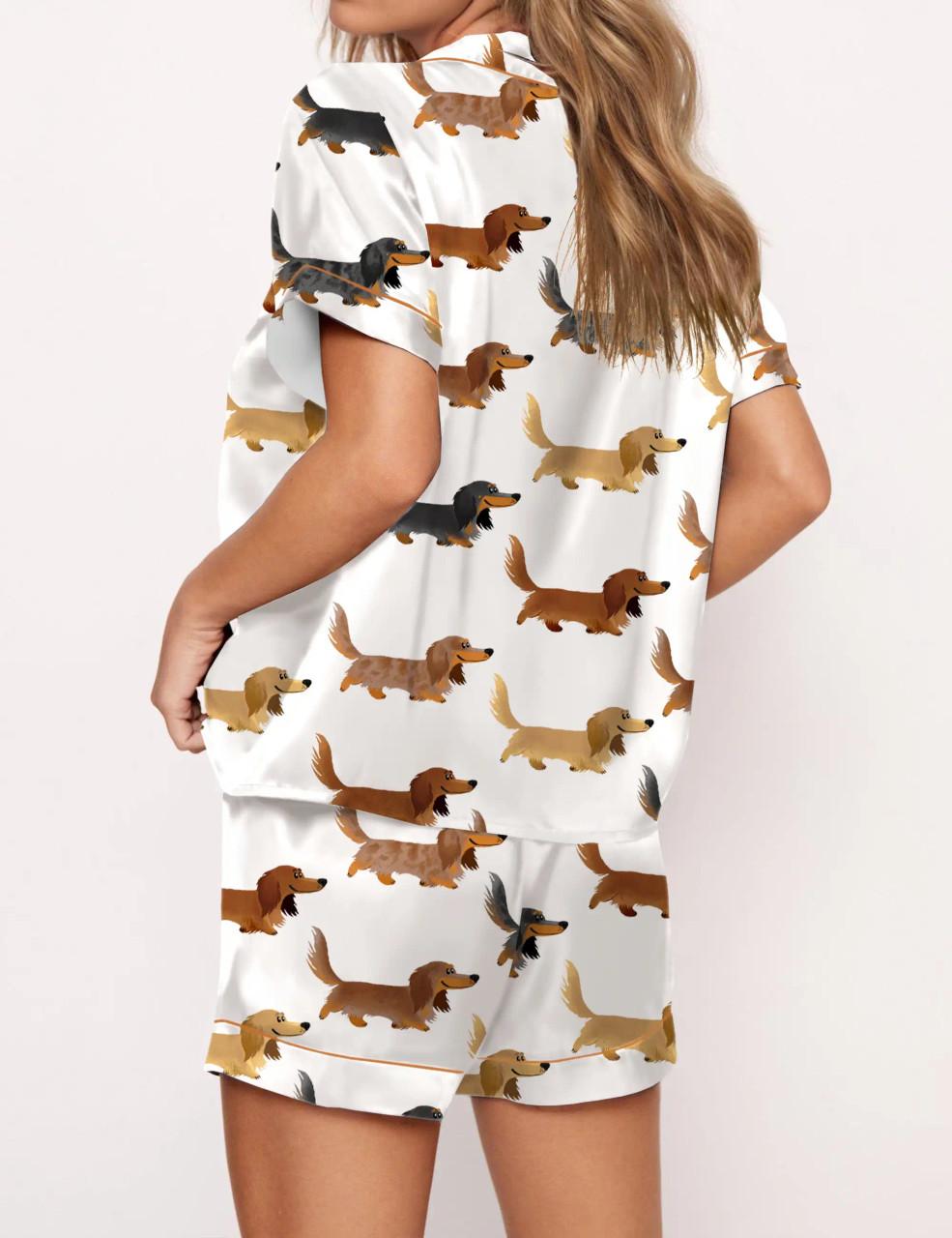 Longhaired Dachshund Print Satin Pajama Set	