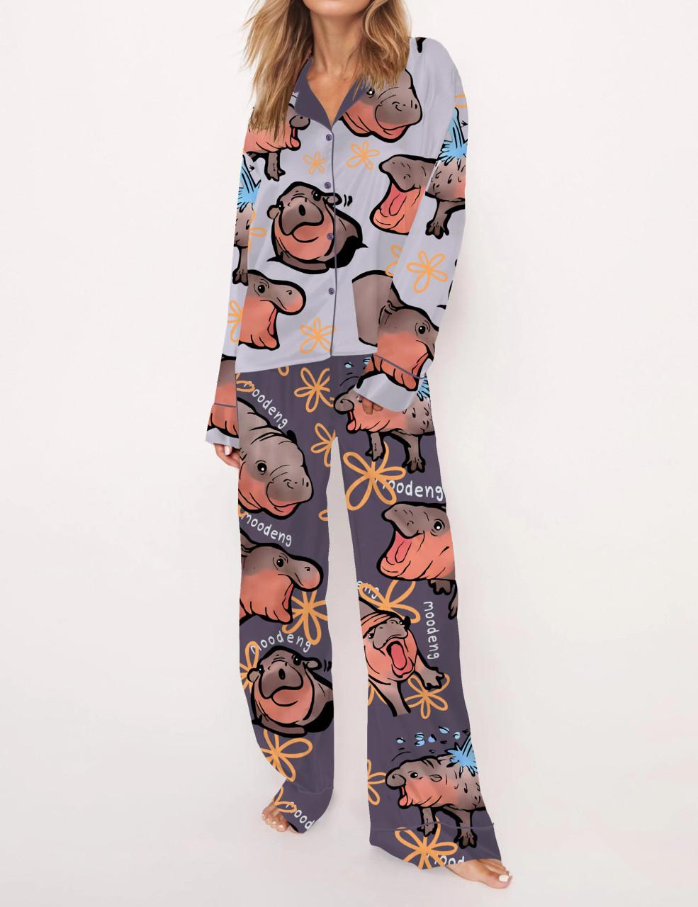 Moo Deng Baby Satin Pajama Set For Women	