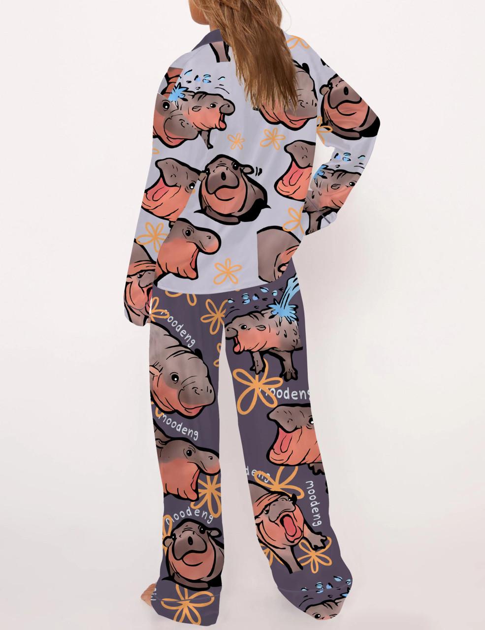 Moo Deng Baby Satin Pajama Set For Women	