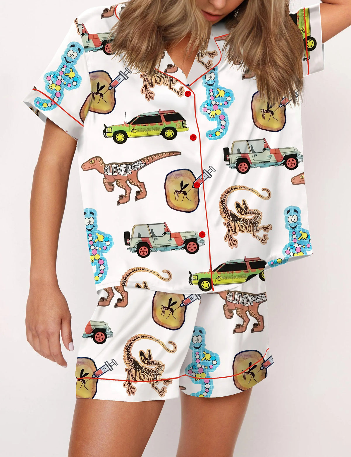 Dinosaurs Silky Satin Pajama Set For Women	