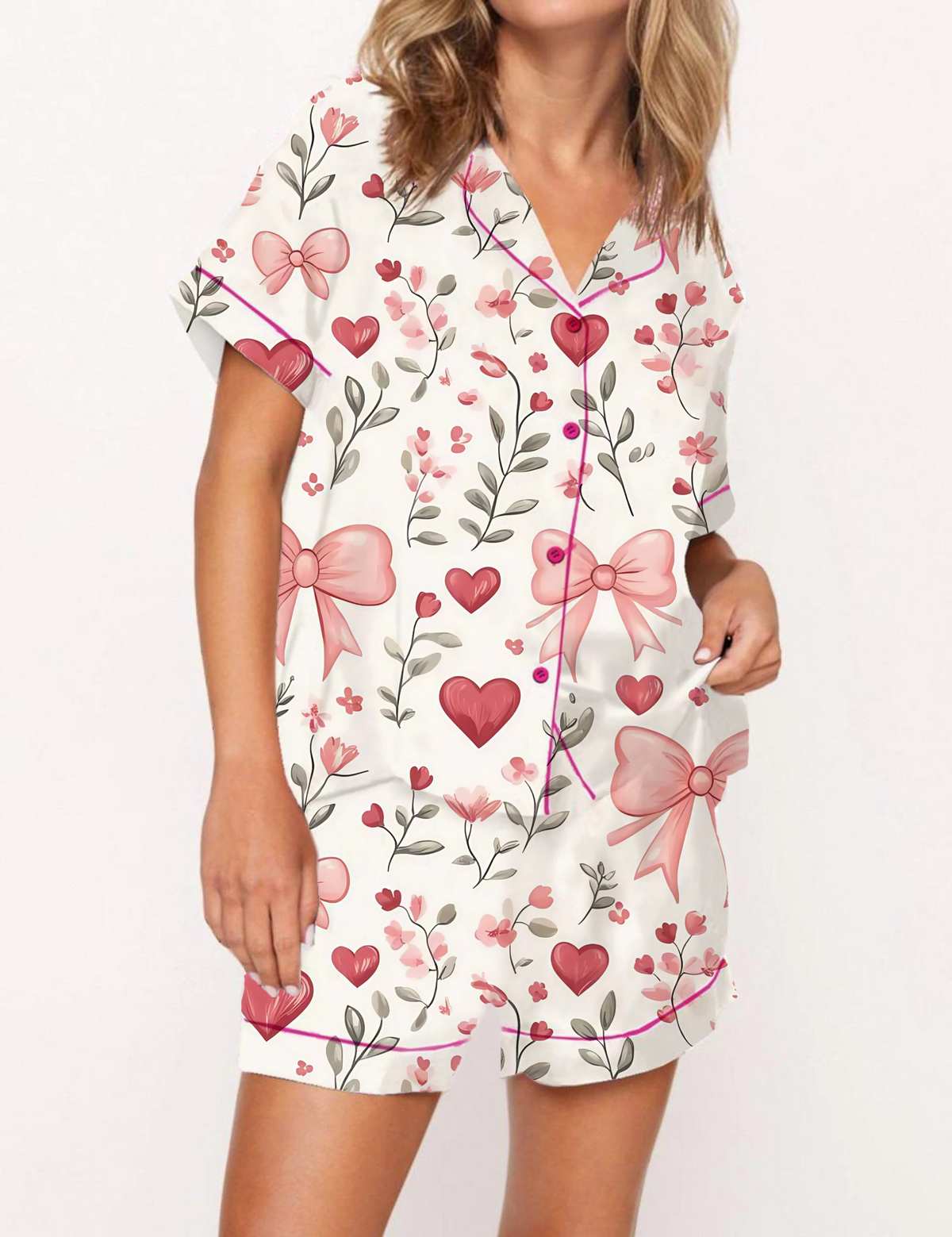 Valentines Day Love Satin Pajama Short Set