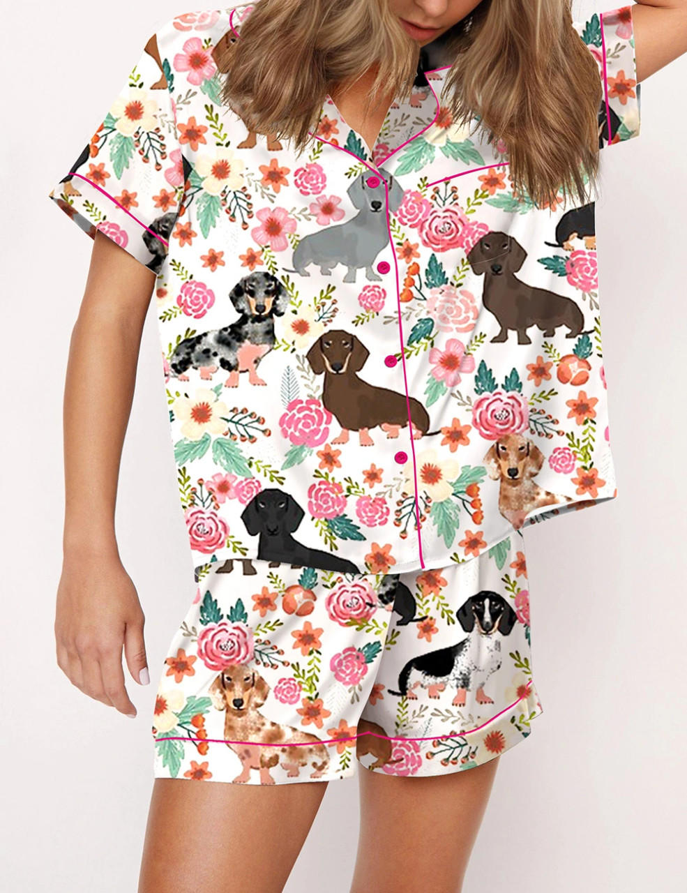 Floral Dachshund Pajama Set	