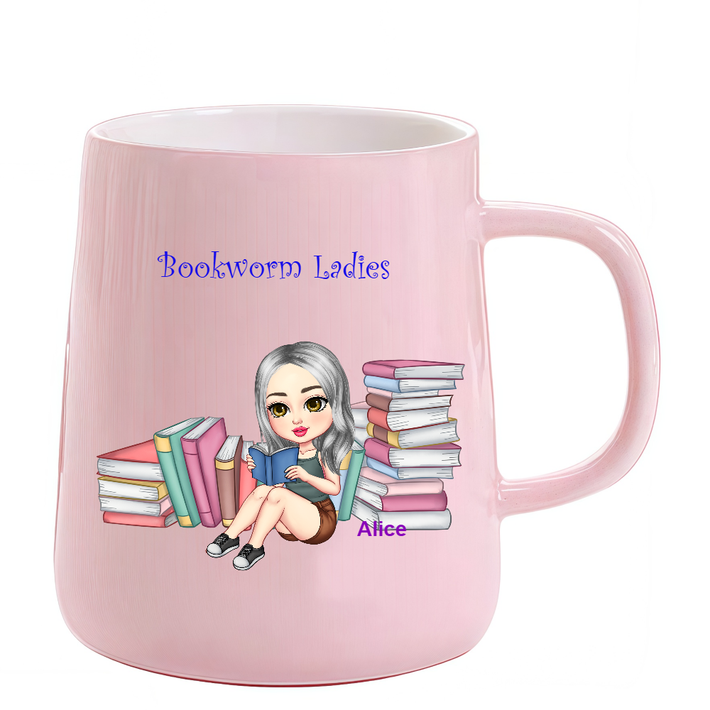 Personalized Bookworm Ladies Milk Cup Cartoon Ceramic Mug With Name Birthday Gift for Family Friend Bookworms Book Lovers