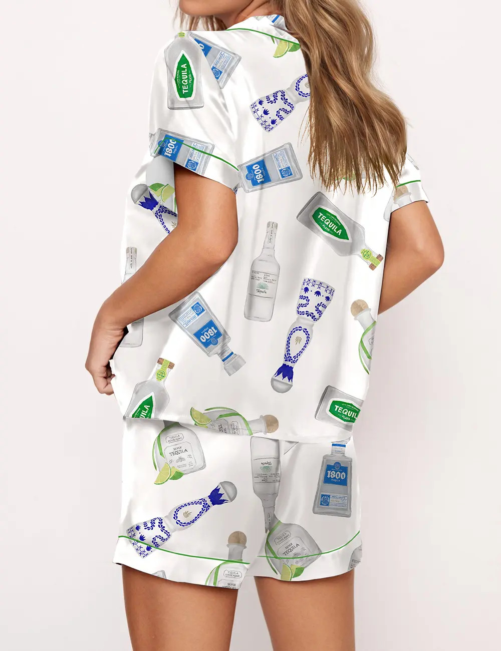 Tequila Bottle Satin Pajama Set For Women	