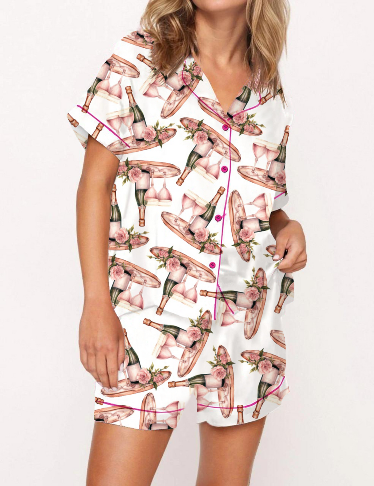 Wine Holiday Satin Pajama Short Set