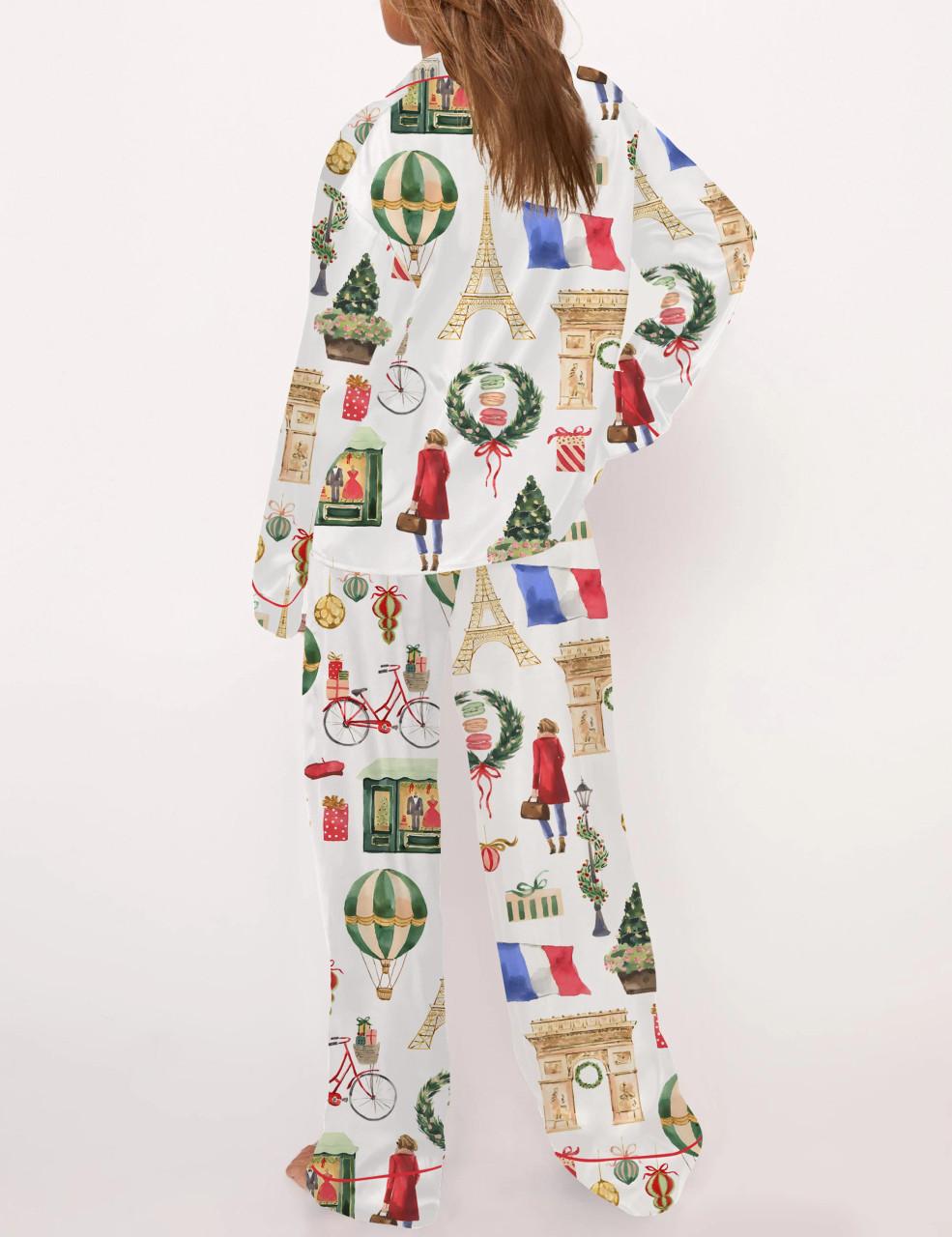 Christmas Paris Satin Pajama Set For Women	