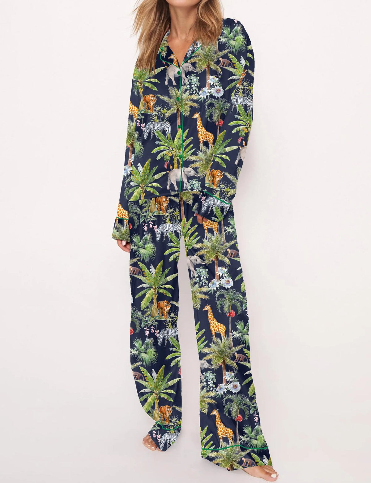 Safari Animal Satin Pajama Set For Women	