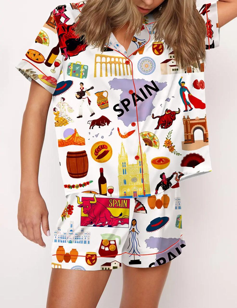 Spain Travel Satin Pajama Set	