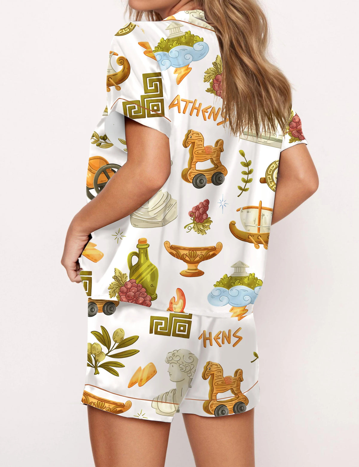 Antique Greece Satin Pajama Set For Women	