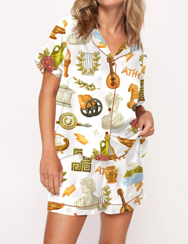 Antique Greece Satin Pajama Set For Women	