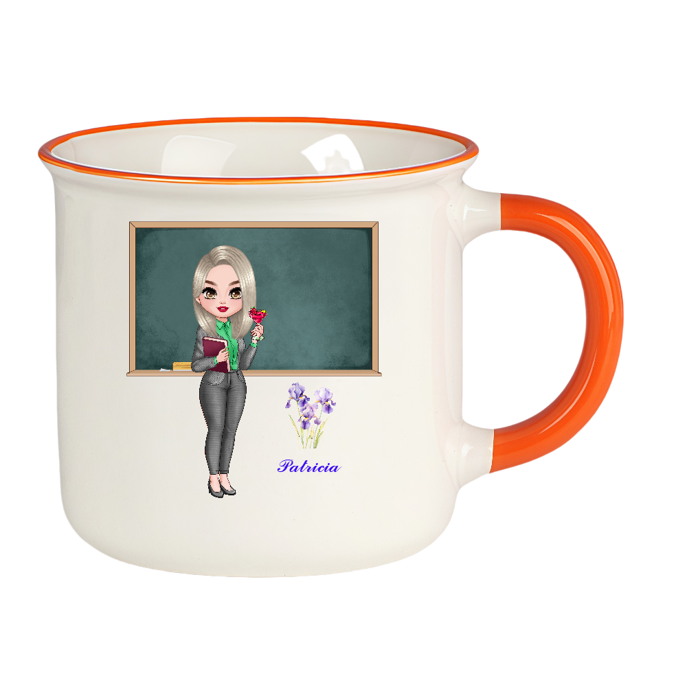 Personalized Teacher Coffee Cup Cartoon Ceramic Mug with Birth Flower and Name Back to School Appreciation Gift for Teacher