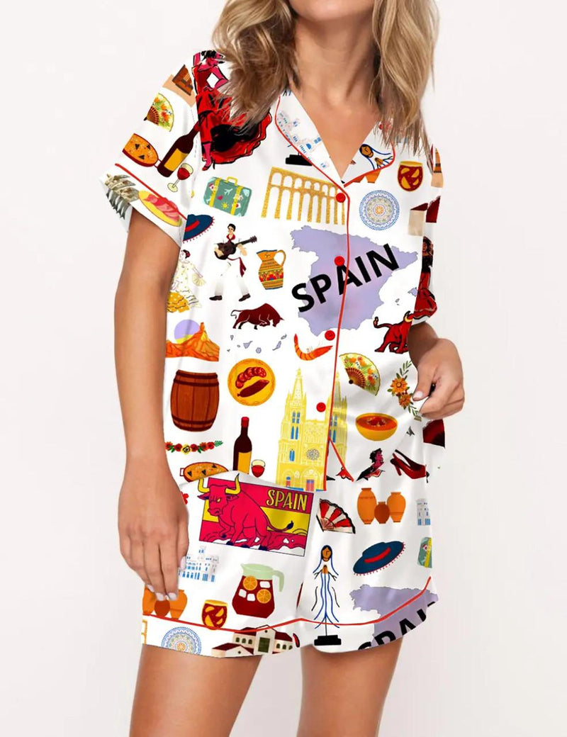 Spain Travel Satin Pajama Set	