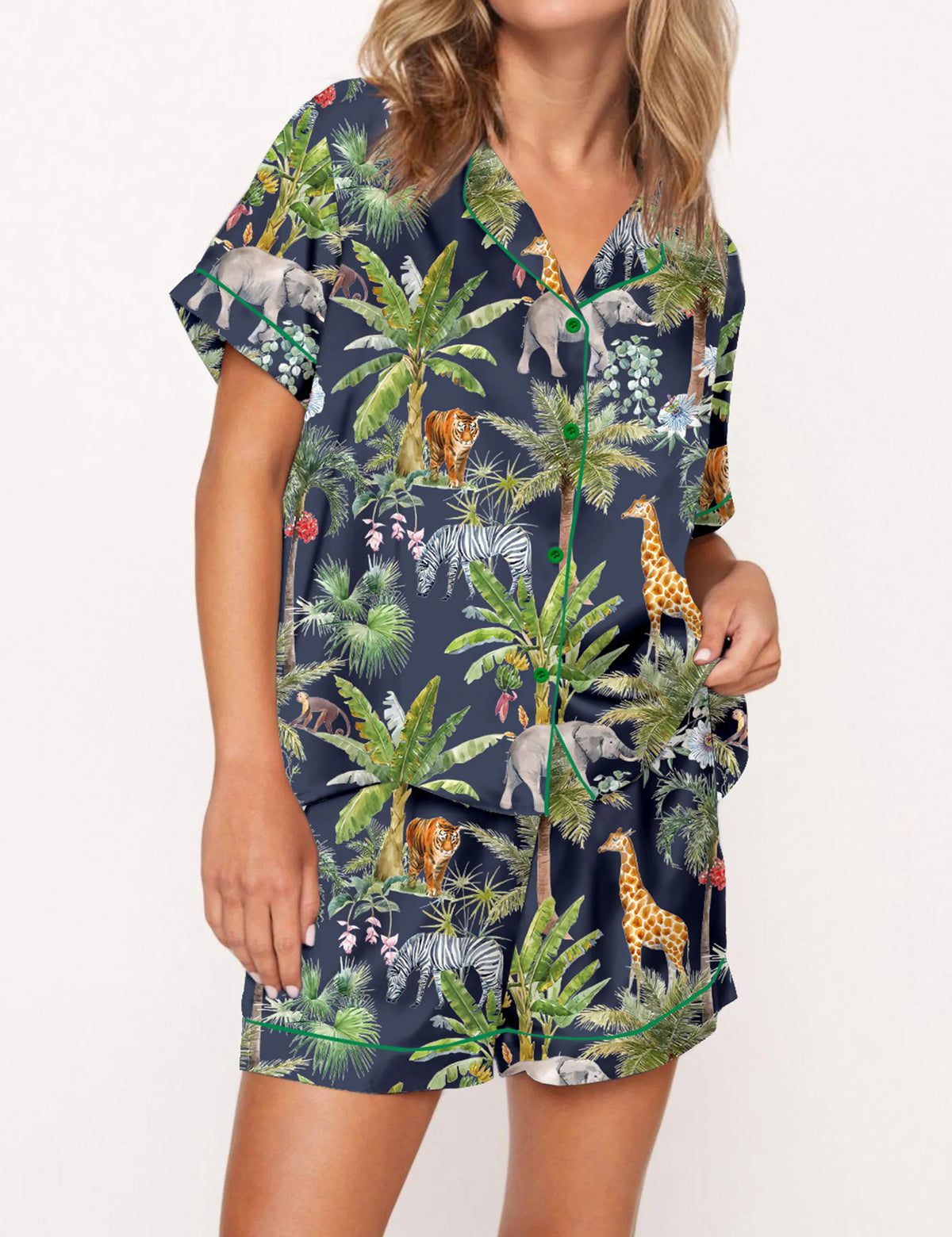 Safari Animal Satin Pajama Set For Women	