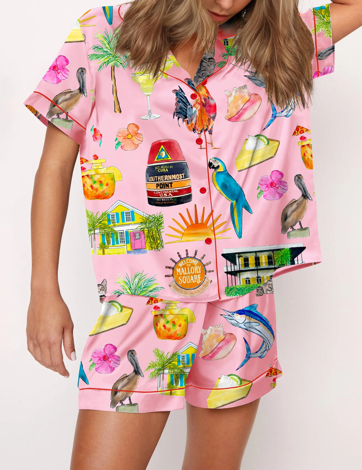 Key West Florida Travel Satin Pajama Set For Women	