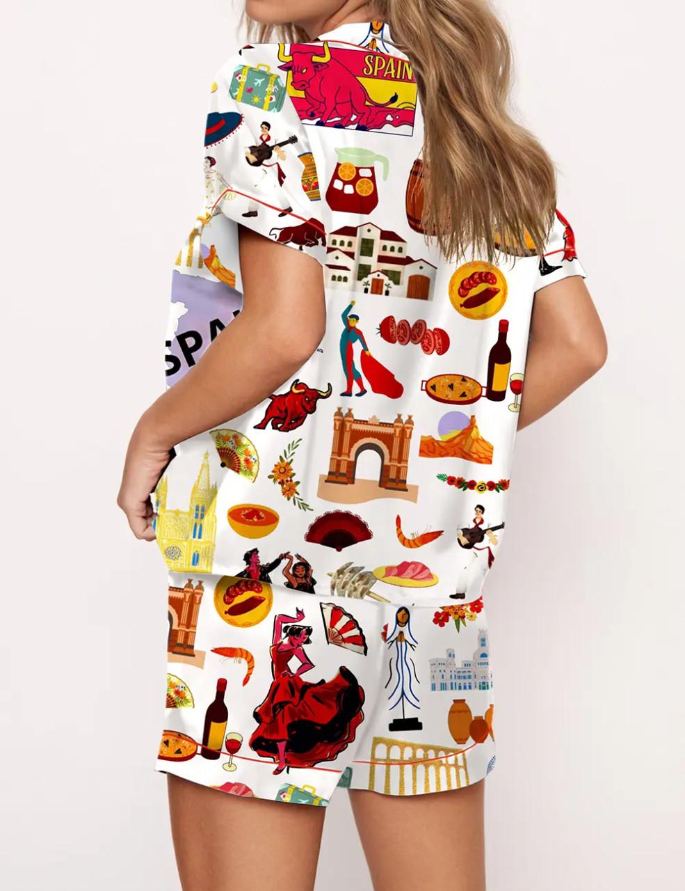 Spain Travel Satin Pajama Set	