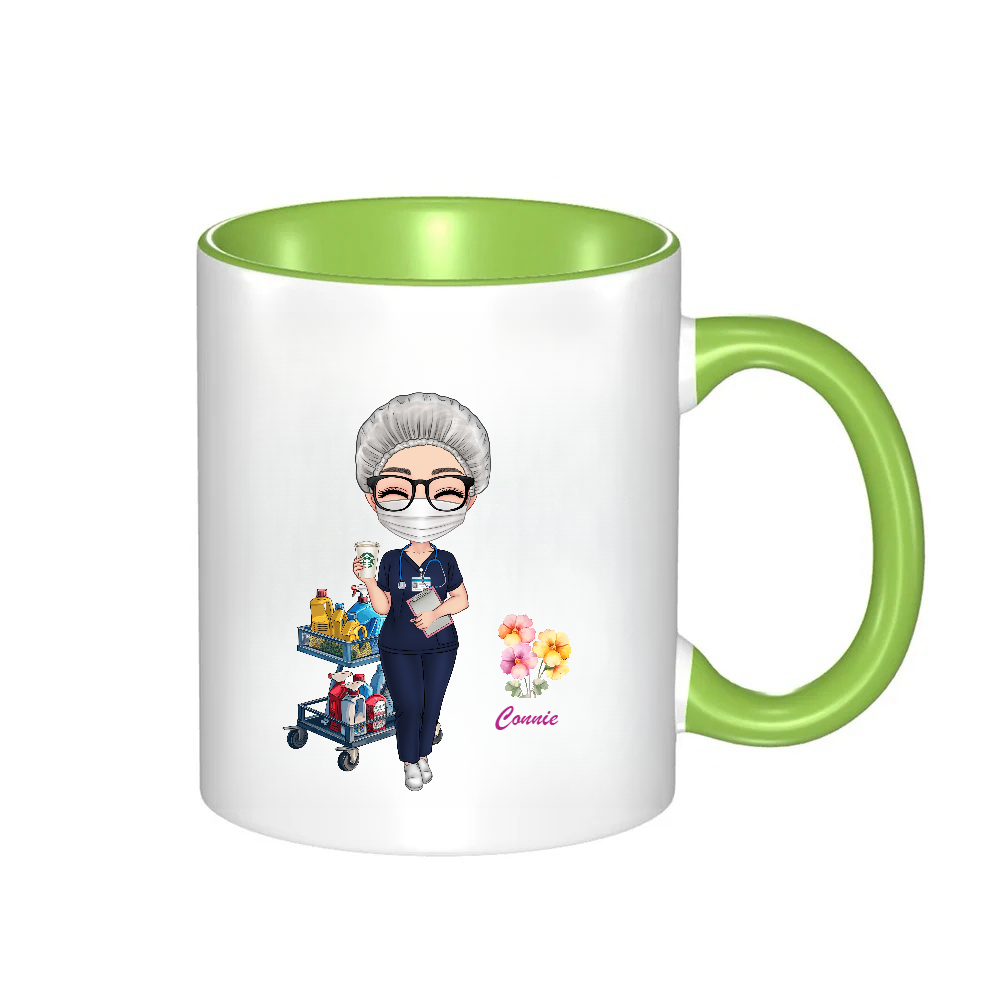 Personalized Doctor Coffee Cup Cartoon Ceramic Mug with Birth Flower and Name