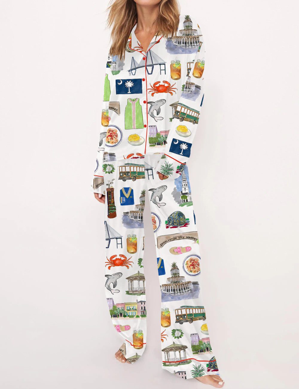 Charleston Travel Silky Satin Pajama Set For Women	