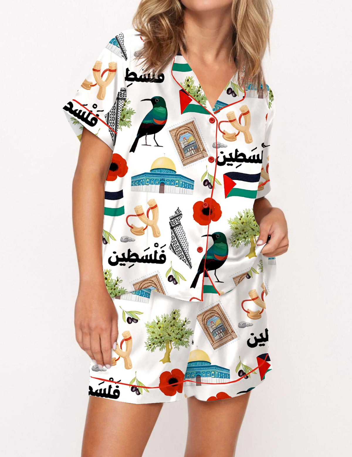 Palestine Satin Pajama Set For Women	
