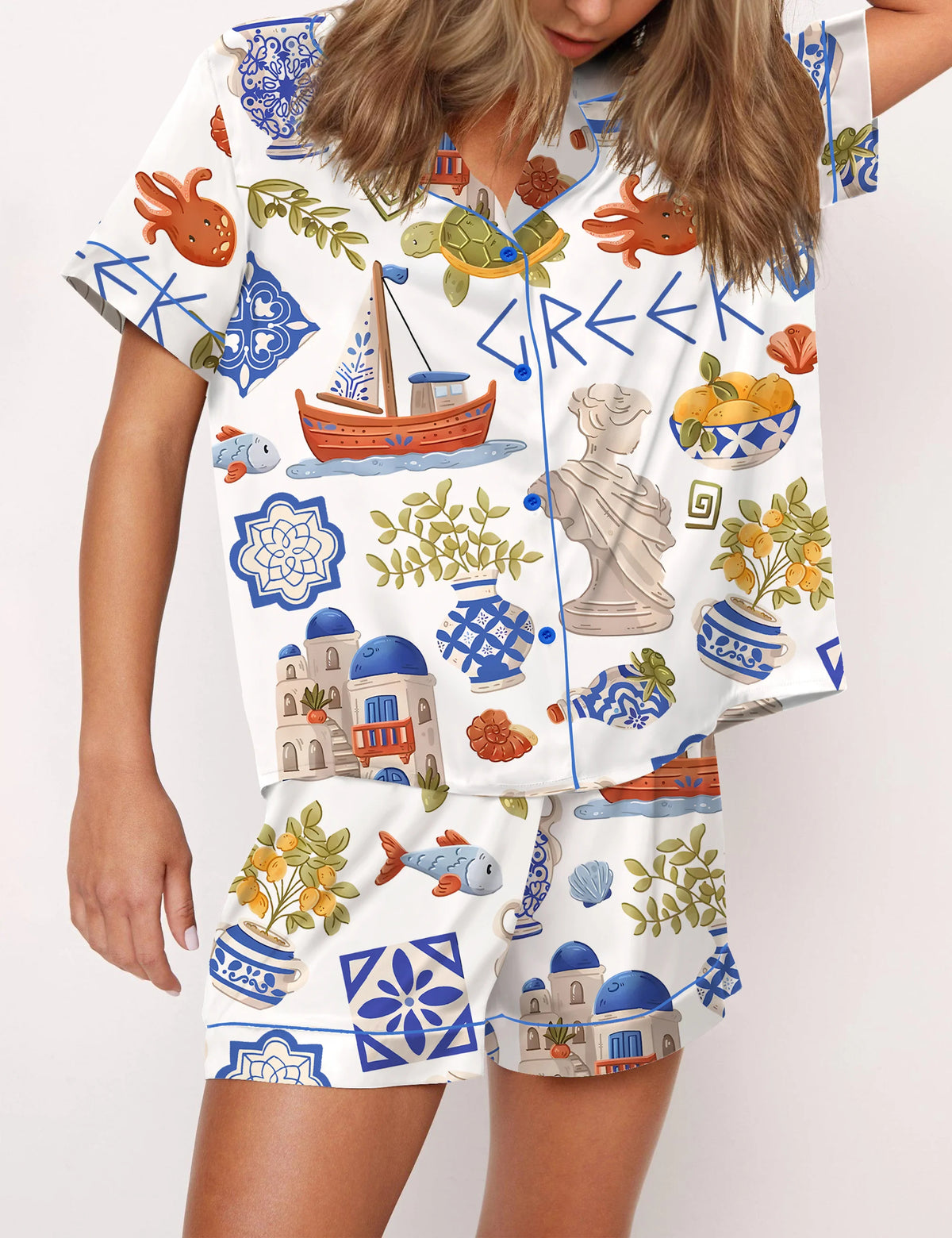 Greece Satin Pajama Set For Women	