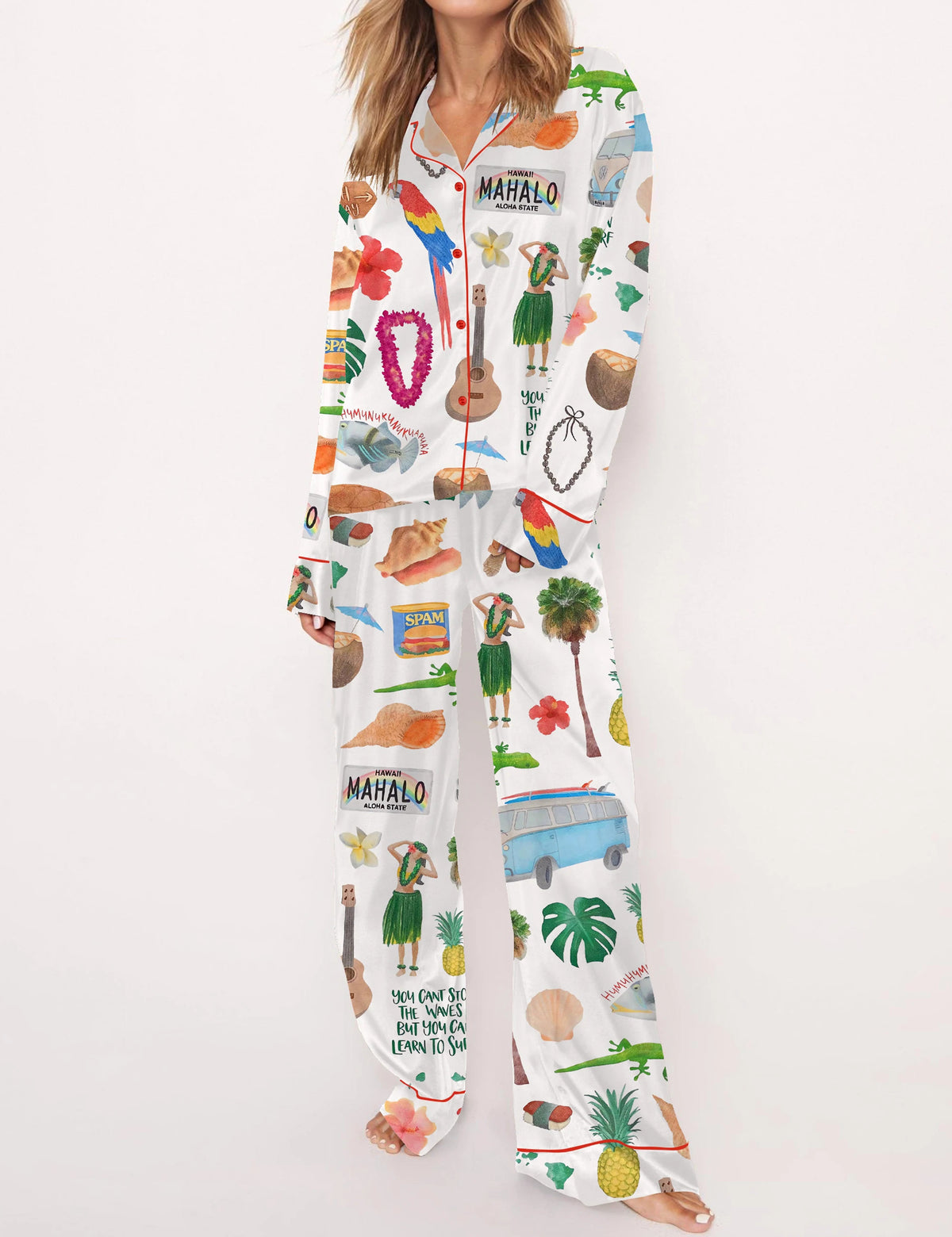 Hawaii Planner Satin Pajama Set For Women	