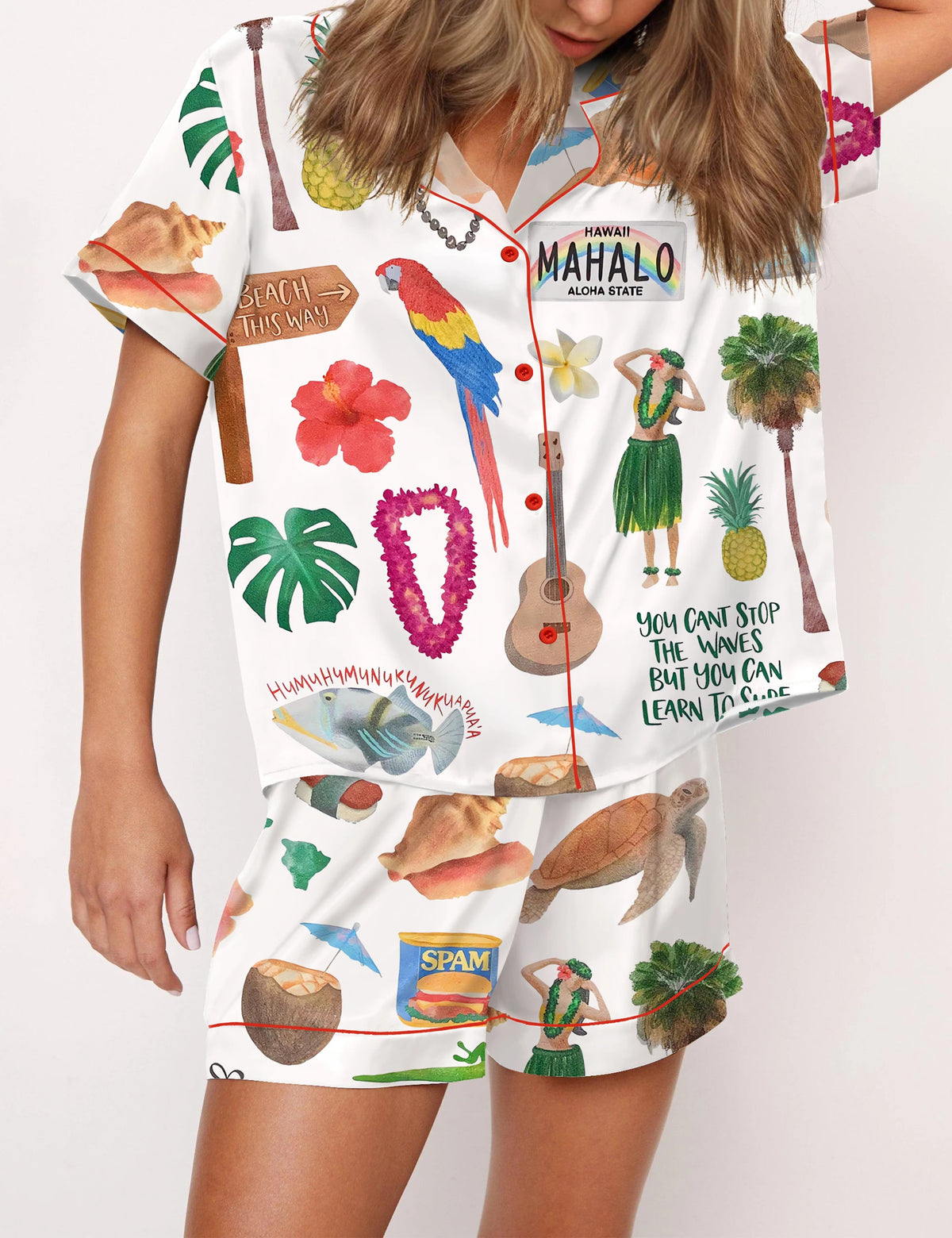 Hawaii Planner Satin Pajama Set For Women	