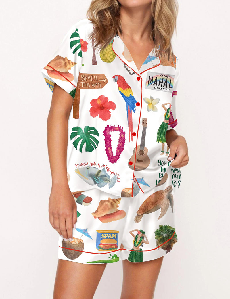 Hawaii Planner Satin Pajama Set For Women	
