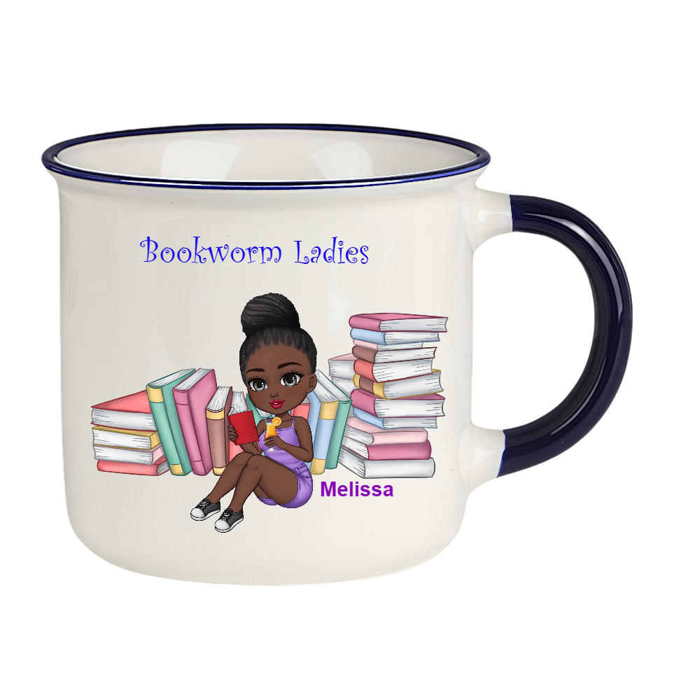 Personalized Bookworm Ladies Coffee Milk Cup Cartoon Ceramic Mug With Name Birthday Gift for Family Friend Bookworms Book Lovers