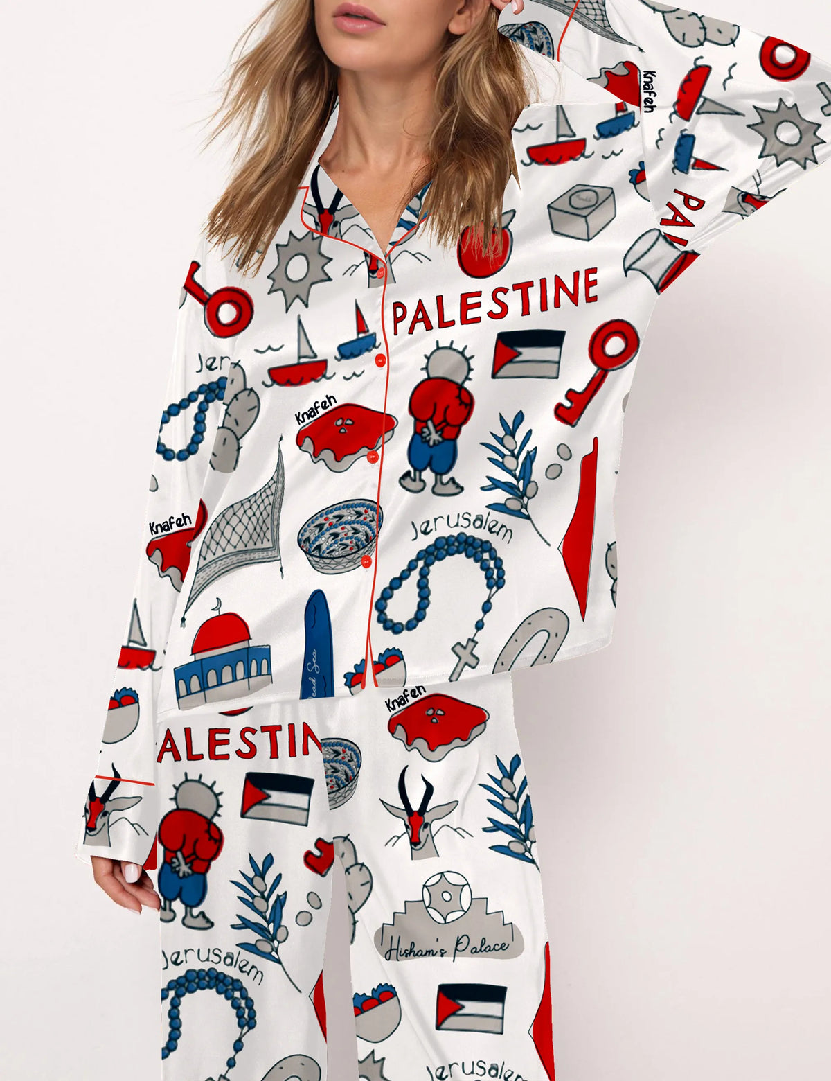 Free Palestine Satin Pajama Set For Women	
